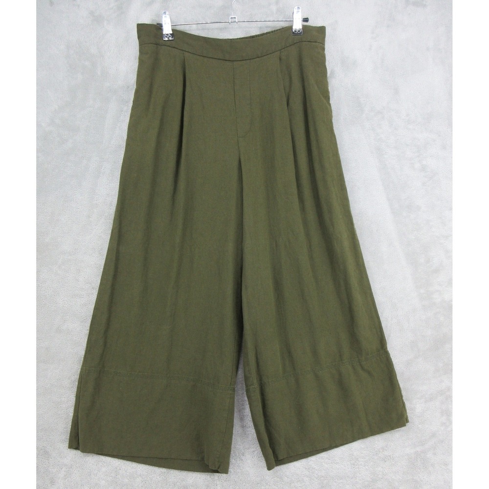 Banana Republic Pants Womens Size M Green Wide Leg Crop Linen Pleated Pockets